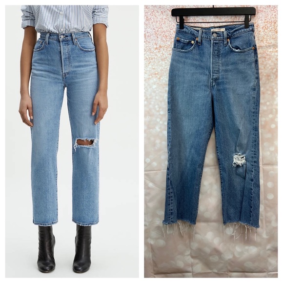Levi's Denim - NEW Levi’s Raw Hem Ribcaage Straight Jeans in Medium Wash, Big E